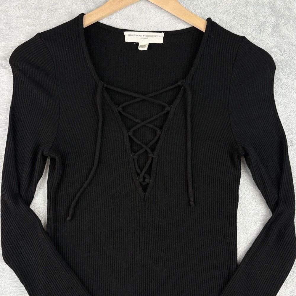 Project Social Urban Outfitters Top Womens L Black Lace Up Goth Fairy Grunge